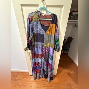 EARTHBOUND Multi-Color Patchwork Maxi Dress with Purple Accents
